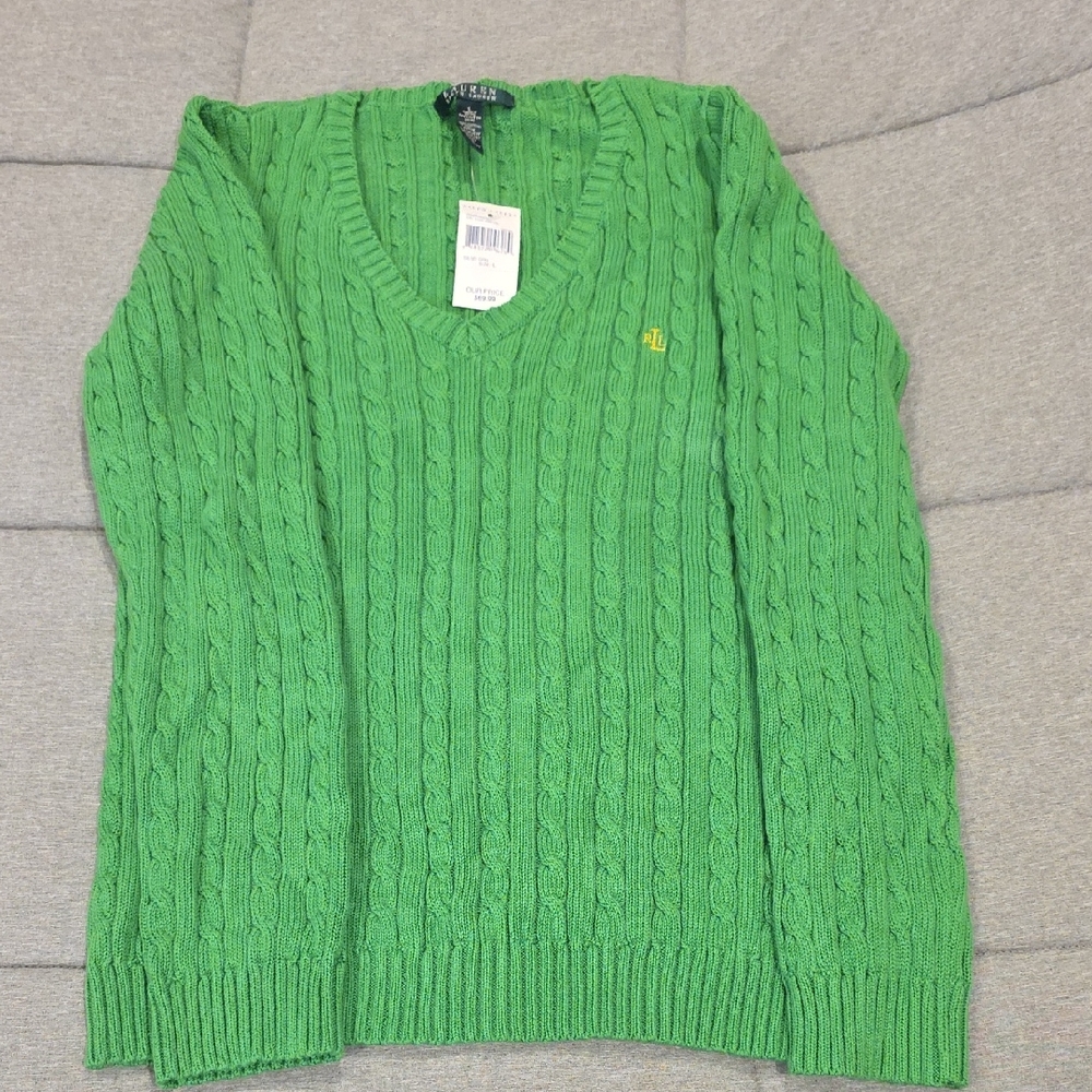 Bright Green Cable Knit Sweater by Polo Ralph Lauren NWT